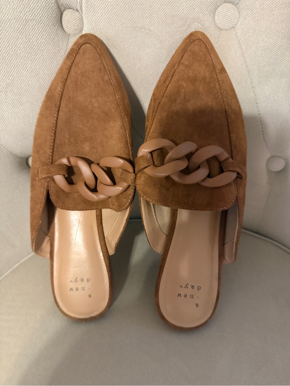 a new day Brown Suede Pointed- Toe Chain Slip-On Mules